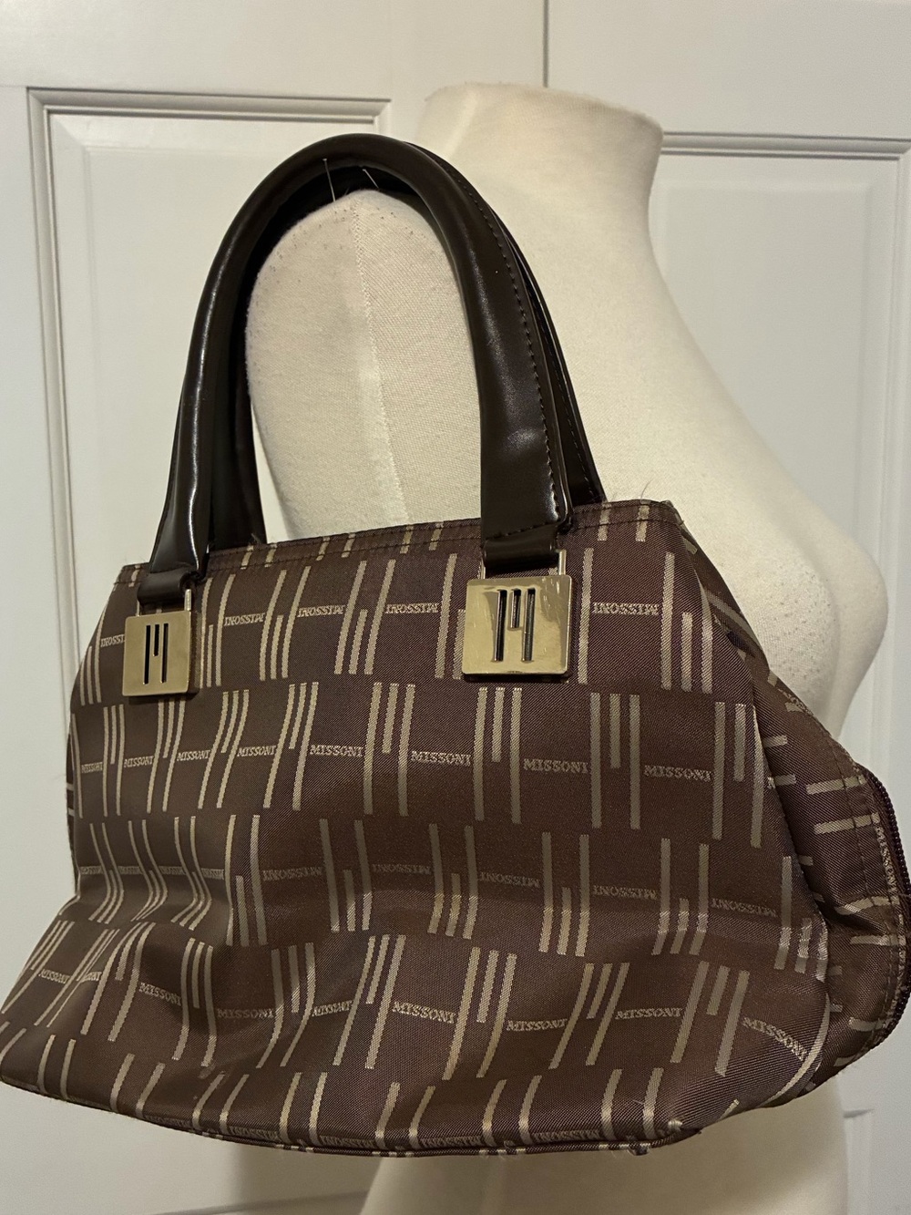 M by Missoni Logo Patterned Structured Satchel Three Compartment Vintage Y2K
